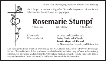 Traueranzeige von Rosemarie Stumpf von Pegnitz-Zeitung